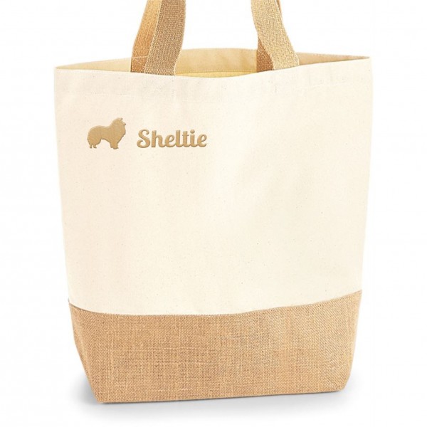 Sheltie Jute Shopper Einkaufstasche Hundemotiv Stickerei