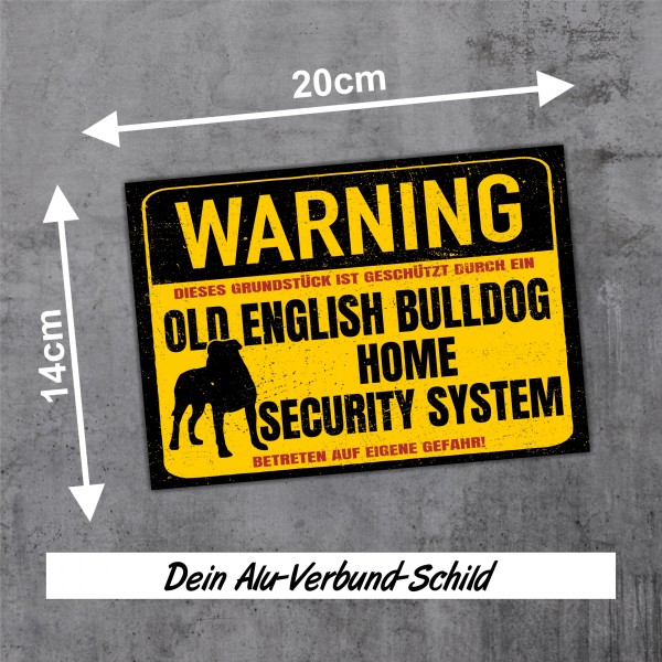 Old English Bulldog OEB Schild Warning Security System Türschild Hundeschild Warnschild Hund