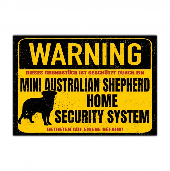 Miniature Australian Shepherd Mini Aussie Türschild Warning Security System Warnschild Hund Schilder Hundeschild