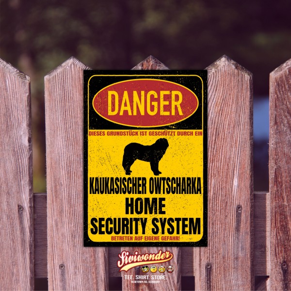 Kaukasischer Owtscharka Dog Türschild Danger Security System Warnschild Hund Schilder Hundeschild