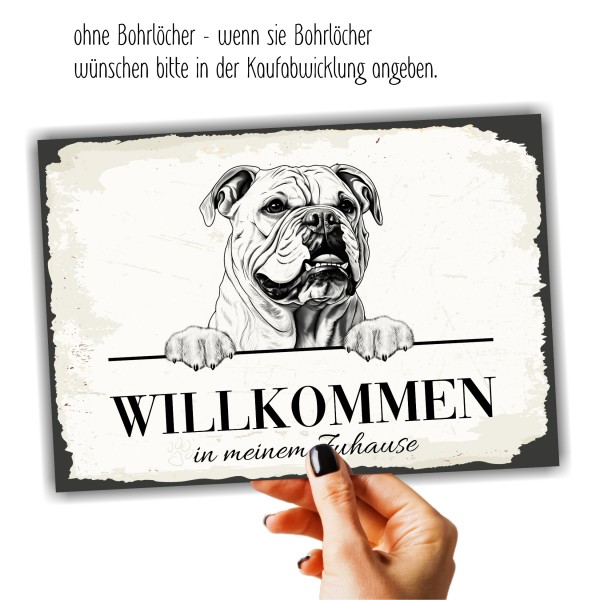 Hundeschild Willkommen Zuhause Englische Bulldogge Schild Achtung Spruch Türschild