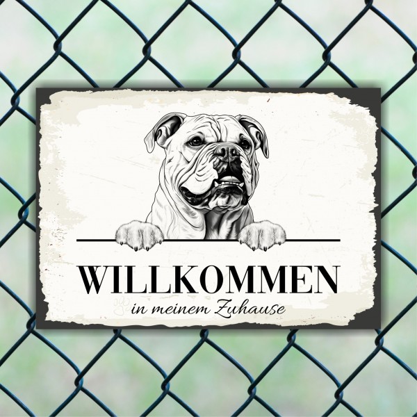 Hundeschild Willkommen Zuhause Englische Bulldogge Schild Achtung Spruch Türschild