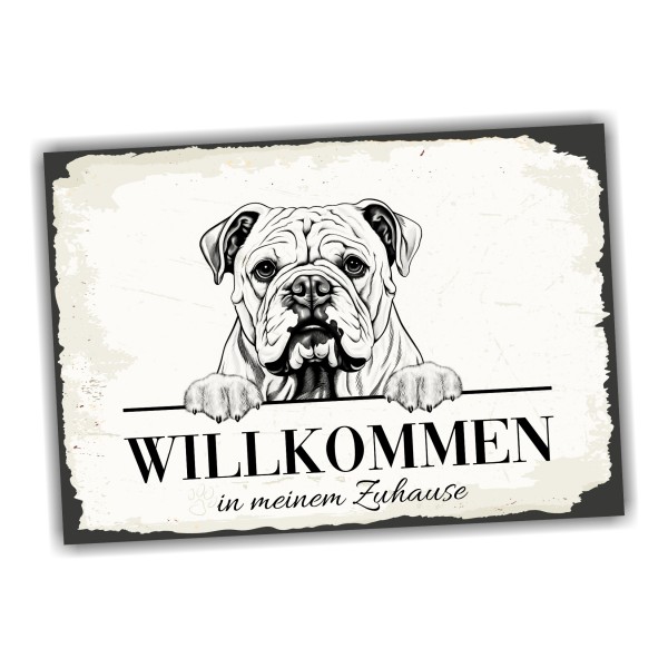 Hundeschild Willkommen Zuhause Englische Bulldogge Schild Achtung Spruch Türschild