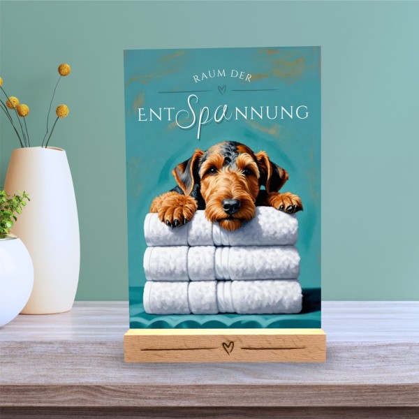 Hundeschild Deko Badezimmer Wellness Airedale Terrier Schild Spruch Türschild