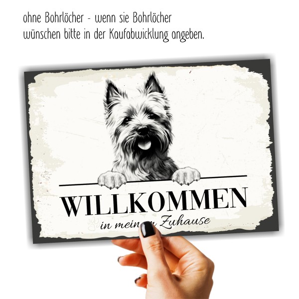 Hundeschild Willkommen Zuhause Cairn Terrier Kern Schild Achtung Spruch Türschild