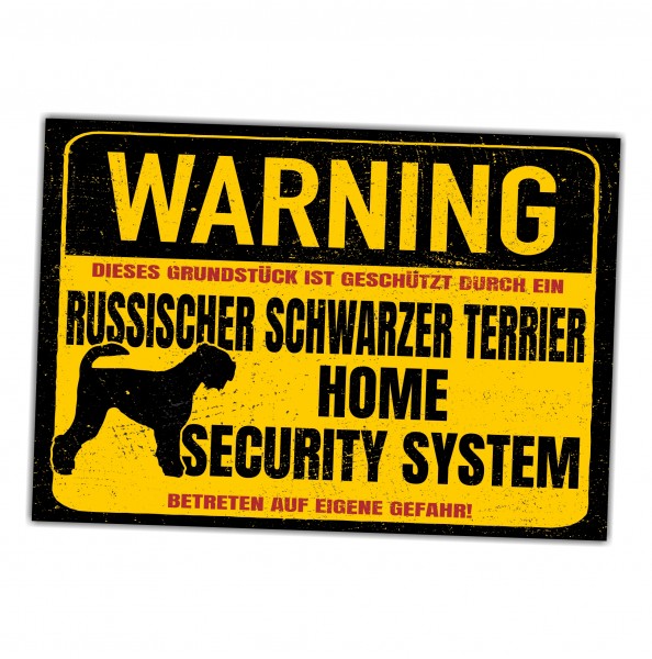 Schild Russischer Schwarzer Terrier Warning Security System Türschild Hundeschild Warnschild Hund