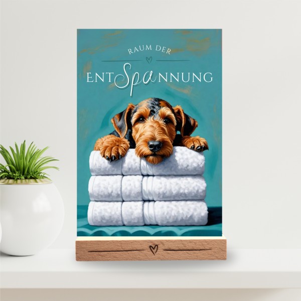 Hundeschild Deko Badezimmer Wellness Airedale Terrier Schild Spruch Türschild