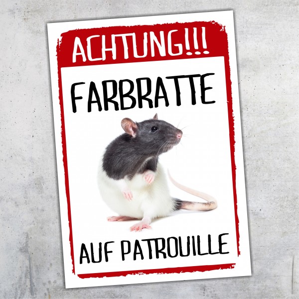 Farbratte auf Patrouille Türschild Warnschild Spruch Ratte Schild happy Design by Siviwonder