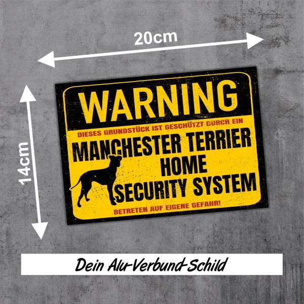Manchester Terrier Black ant Tan Terrier Türschild Warning Security System Warnschild Hund Schilder Hundeschild