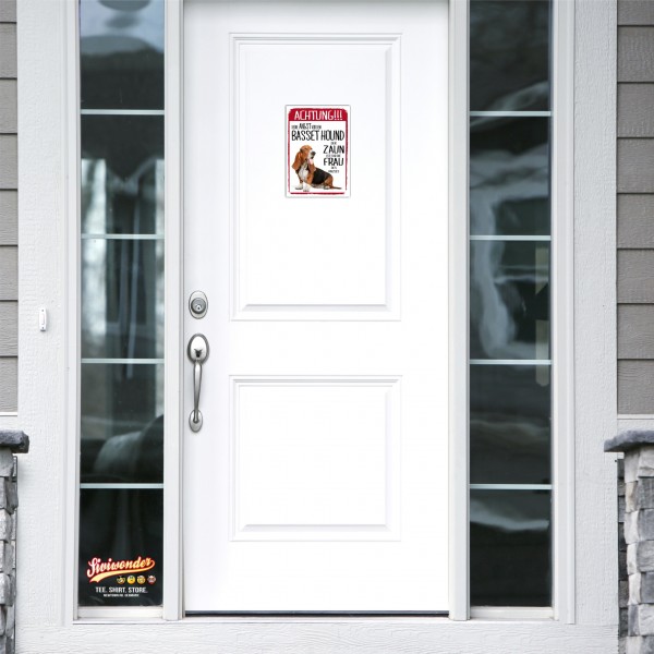 Basset Hound Schild Achtung Zaun Frau Spruch Türschild Hundeschild Warnschild Fun