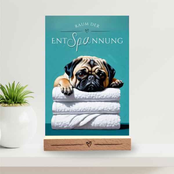 Hundeschild Deko Badezimmer Wellness Mops Pug Schild Spruch