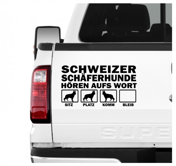 Schweizer Schäferhund weißer Berger Blanc Suisse Hört aufs Wort Hunde Aufkleber Sticker Autoaufkleber Wandtattoo Tattoo