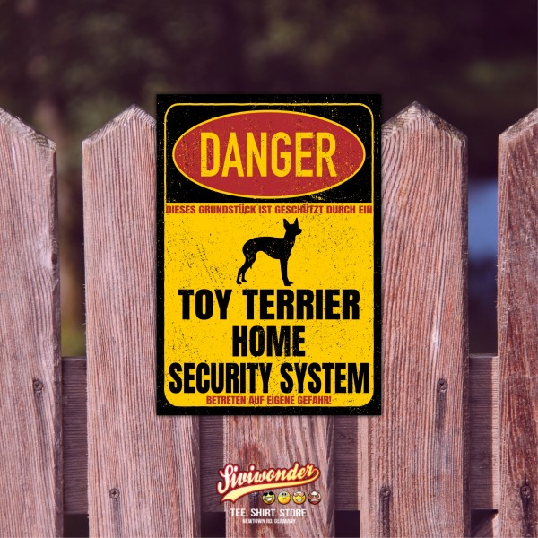 Toy Terrier Manchester English Türschild Danger Security System Warnschild Hund Schilder Hundeschild