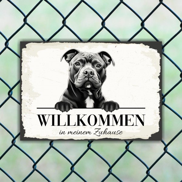 Hundeschild Willkommen Zuhause Staffordshire Bullterrier Staff Stafford Schild Achtung Spruch