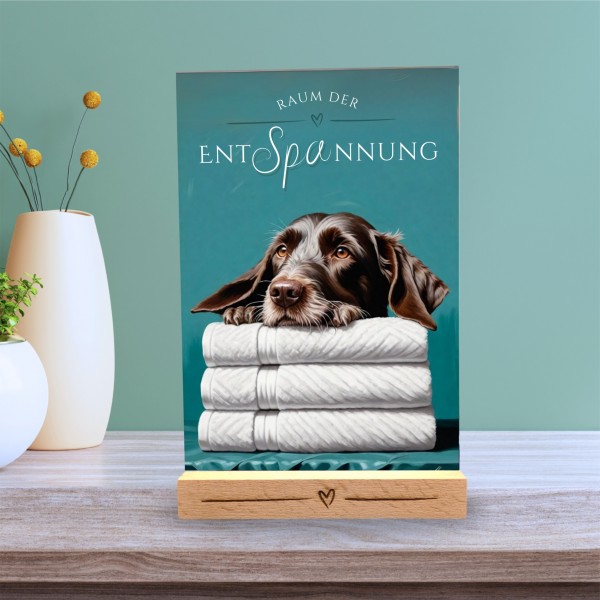 Hundeschild Deko Badezimmer Wellness Deutsch Drahthaar Schild Spruch