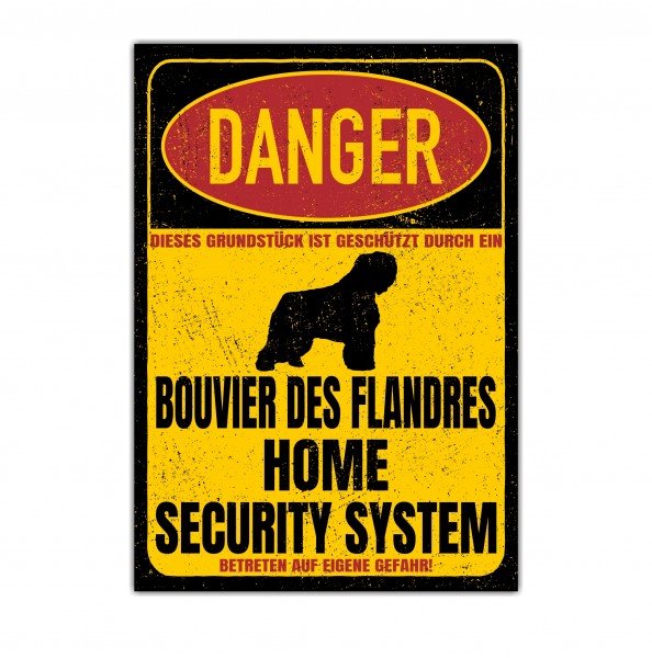 Bouvier des Flandres der Flandrische Treibhund Flanders Dog Türschild Danger Security System Warnschild Hund Schilder Hundeschild happy Design by Siviwonder