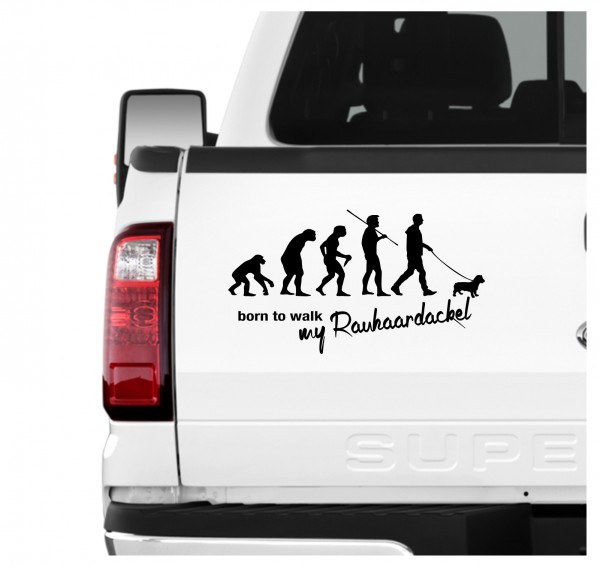 Rauhaardackel Dackel Teckel Dachshund Rauhhaardackel Evolution Born to Walk Hunde Aufkleber Sticker Autoaufkleber Wandtattoo Tattoo
