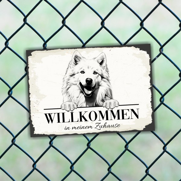 Hundeschild Willkommen Zuhause Samojede Sammy Schild Achtung Spruch