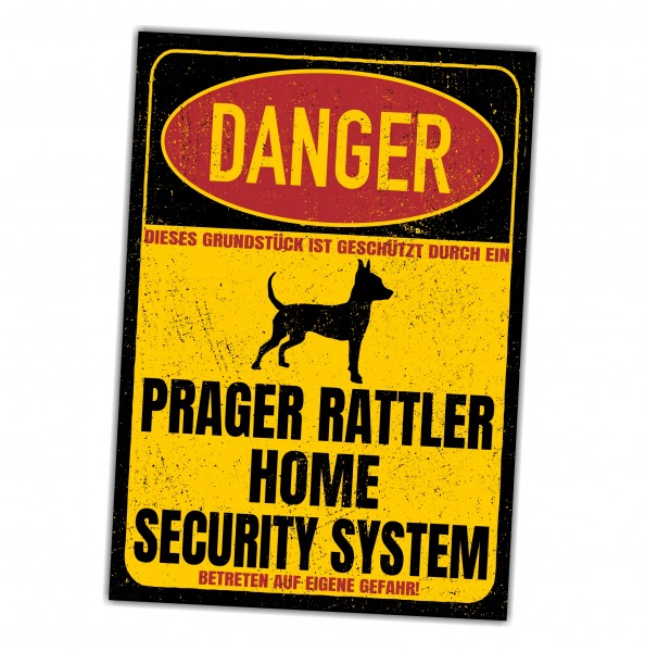 Prager Rattler Türschild Danger Security System Warnschild Hund Schilder Hundeschild