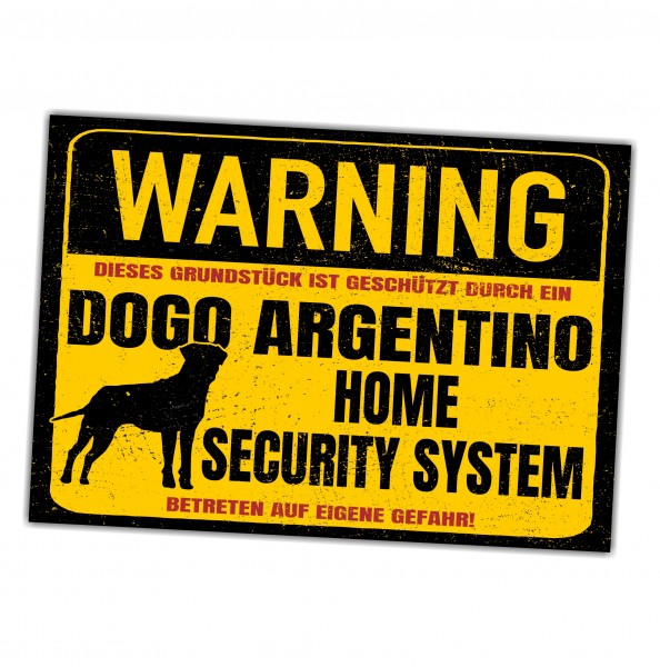 Dogo Argentino Dogge Dog Schild Warning Security System Türschild Hundeschild Warnschild