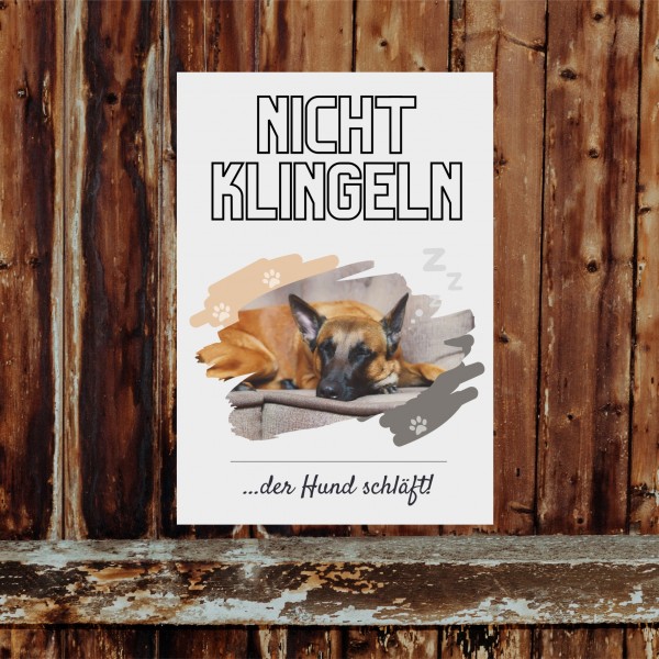 Malinois Belgian Mali nicht klingeln schlafen Schild Dog Hund Magazin Spruch Türschild Hundeschild Wall Art Gefährte