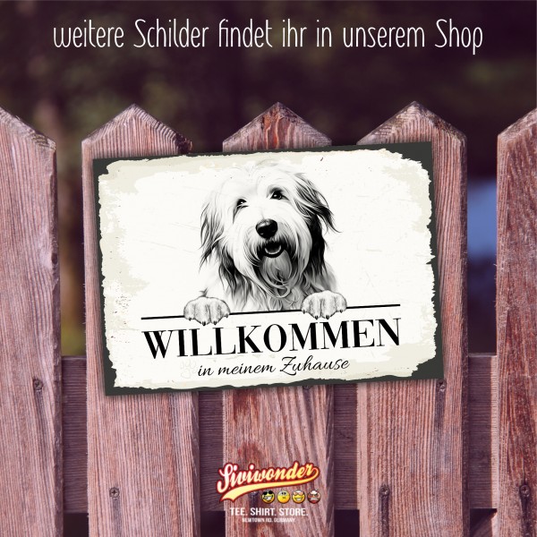 Hundeschild Willkommen Zuhause Bobtail Schild Achtung Spruch