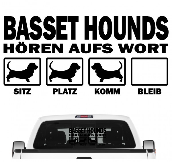 Basset Hound Hush Puppy Dog Hört aufs Wort Hunde Aufkleber Sticker Autoaufkleber