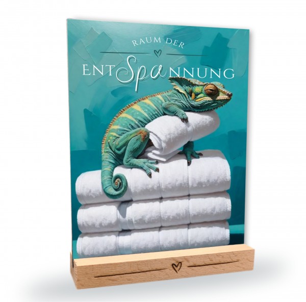 Chamäleon Schild Wellness Handtuch Entspannung Schild Spruch