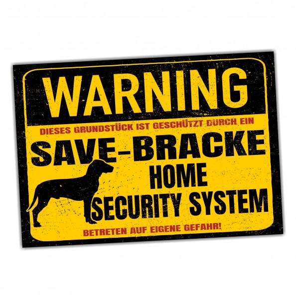 Schild Save Bracke Warning Security System Türschild Hundeschild Warnschild Hund Posavski Gonič