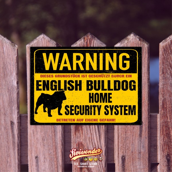English Bulldog Dog Schild Warning Security System Türschild Hundeschild Warnschild