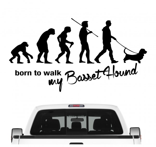 Basset Hound Hush Puppy Evolution Born to Walk Hunde Aufkleber Sticker Autoaufkleber Wandtattoo Tattoo