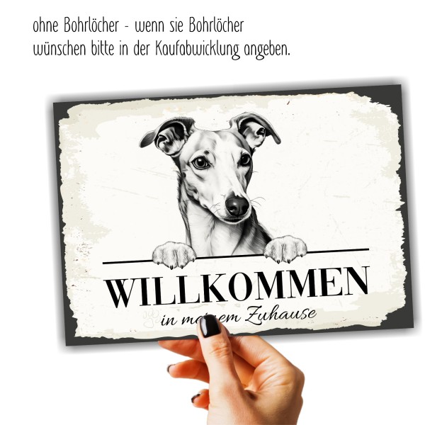Hundeschild Willkommen Zuhause Whippet Windhund Schild Achtung