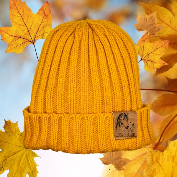 Strickmütze Ja ich rieche nach Pferd... Pferd reiten Beanie Mütze Urban Witzig Spruch Warm Winter Herbst Farben