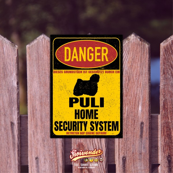 Puli Hirtenhund Türschild Danger Security System Warnschild Hund Schilder Hundeschild