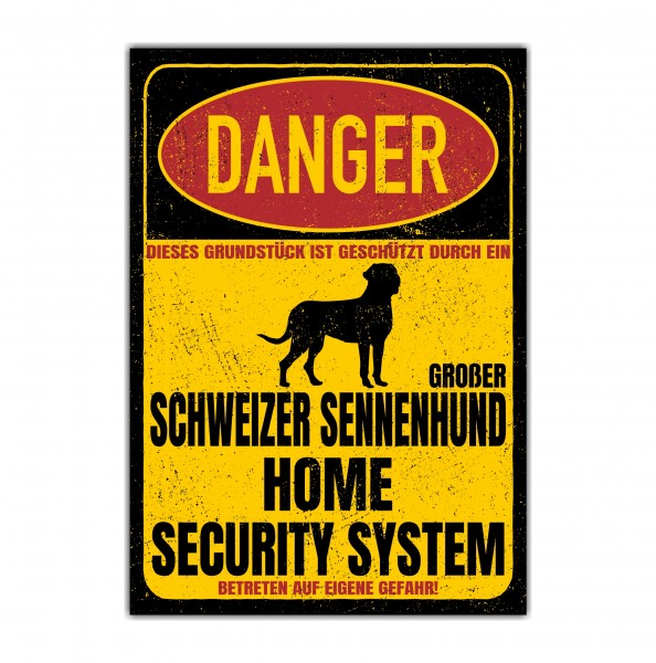 Großer Schweizer Sennenhund Dog Türschild Danger Security System Warnschild Hund Schilder Hundeschild happy Design by Siviwonder