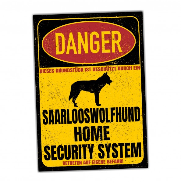 Saarlooswolfhund Türschild Danger Security System Warnschild Hund Schilder Hundeschild