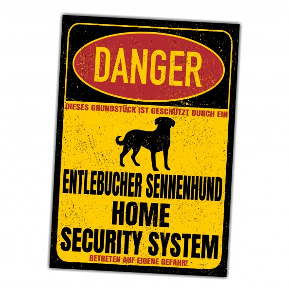 Entlebucher Sennenhund Sennen Schweiz Bauernhund Dog Türschild Danger Security System Warnschild