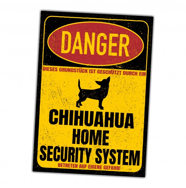 Chihuahua Chi Chis Schiwawa Dog Türschild Danger Security System Warnschild Hund Schilder Hundeschild happy Design by Siviwonder