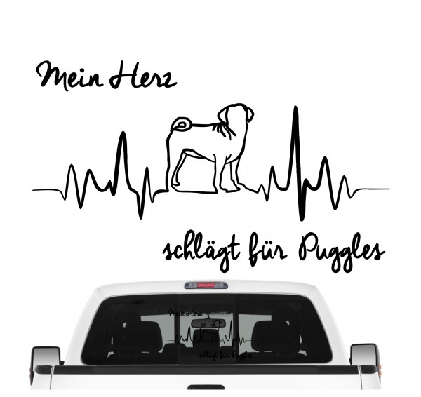 Puggle Mops Beagle Mix Mischling Designerhund Dog Hundeaufkleber Herz AUTOAUFKLEBER Aufkleber Hunde HEARTBEAT EKG by SIVIWONDER