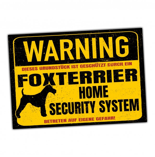 Foxterrier Schild Warning Security System Türschild Hundeschild Warnschild Schild Hund Warnung