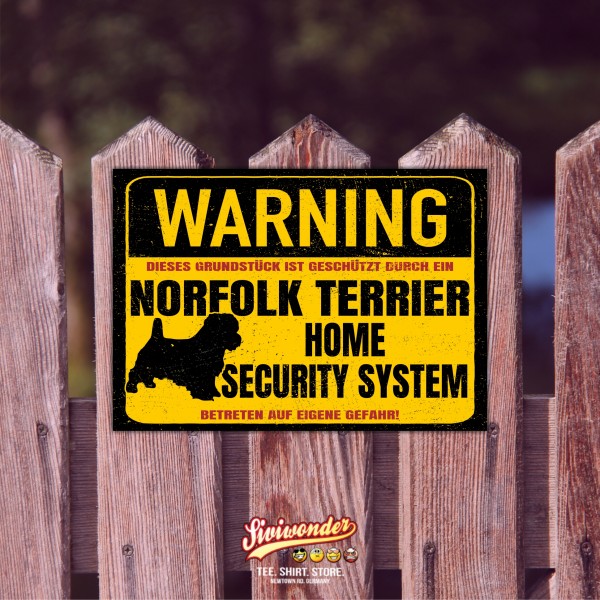 Norfolk Terrier Norfork Schild Warning Security System Türschild Hundeschild Warnschild Hund