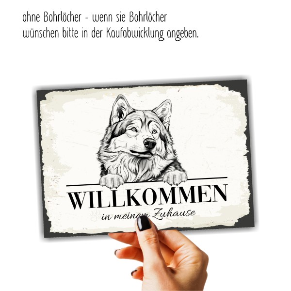 Hundeschild Willkommen Zuhause Alaskan Malamute Schild Achtung Zaun Frau Spruch Türschild Hundeschild Warnschild Design by Siviwonder