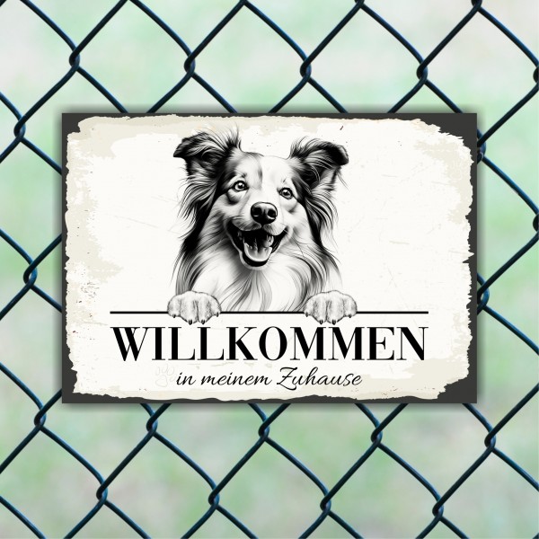 Hundeschild Willkommen Zuhause Sheltie Shetland Sheepdog Schild Achtung
