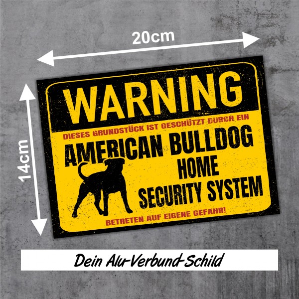 American Bulldog USA Dog Türschild Warning Security System Warnschild Hund Schilder Hundeschild happy Design by Siviwonder