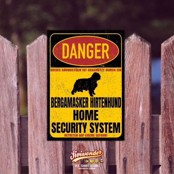 Bergamasker Hirtenhund Schild Türschild Danger Security System Warnschild Hund