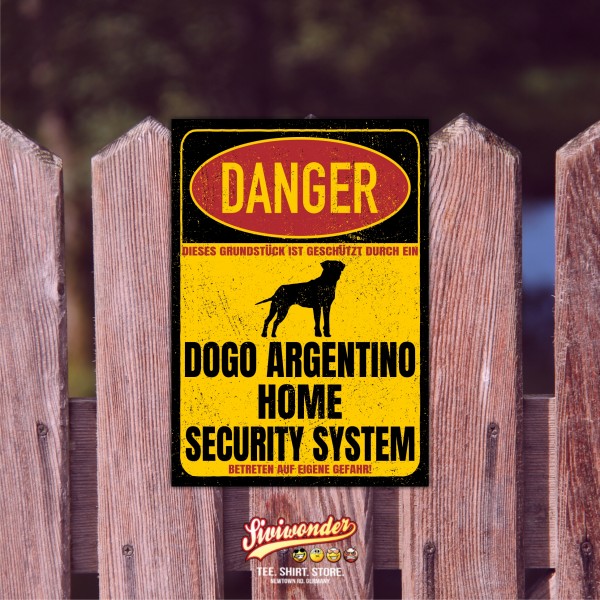 Dogo Argentino Dogge Argentinien argentinische Dog Türschild Danger Security System Warnschild Hund Schilder Hundeschild happy Design by Siviwonder