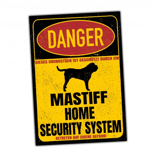 Mastiff Türschild Danger Security System Warnschild Hund Schilder Hundeschild