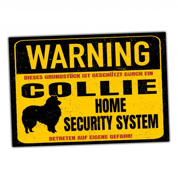 Collie Langhaarcollie Dog Schild Warning Security System Türschild Hundeschild Warnschild