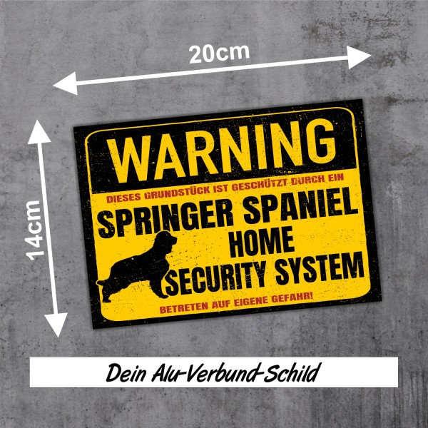 Schild Springer Spaniel Warning Security System Türschild Hundeschild Warnschild Hund