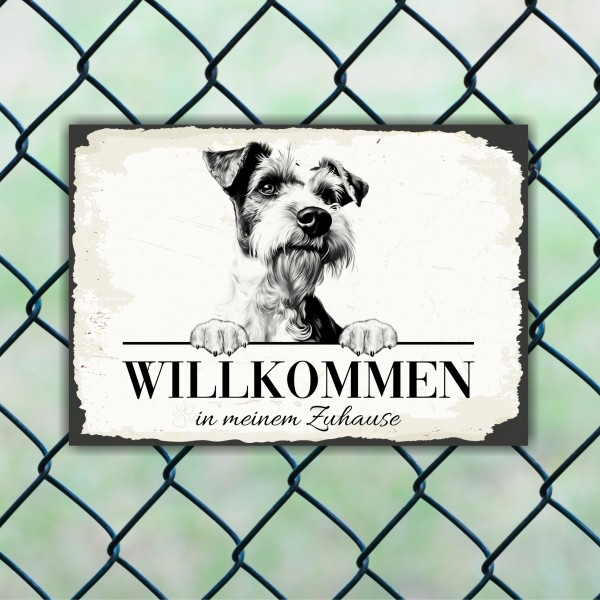 Hundeschild Willkommen Zuhause Foxterrier Foxie Fox Terrier Schild Achtung Spruch